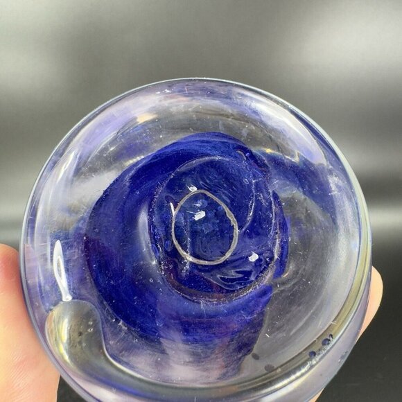 Hand Blown Studio Glass Paperweight Figurine Cobalt Blue Swirl Clear Edges VTG - Picture 10 of 16